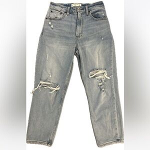 Abercrombie & Fitch Curve Love Mom Jeans Women's 24/0 High Rise‎ Blue Distressed